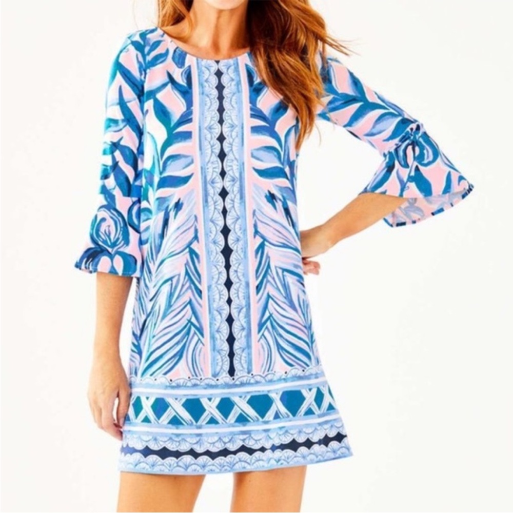Lilly Pulitzer Ophelia Dress Blue Pink Tropics Print Size Medium M